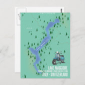 マッジョーレ湖イタリア – スイスの地図 ポストカード (正面/裏面)