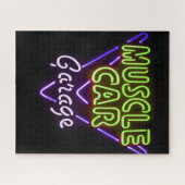 マッスルカーガレージネオンサインブルーグリーン ジグソーパズル (横)