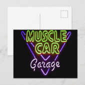 マッスルカーガレージネオンサインブルーグリーン ポストカード (正面/裏面)