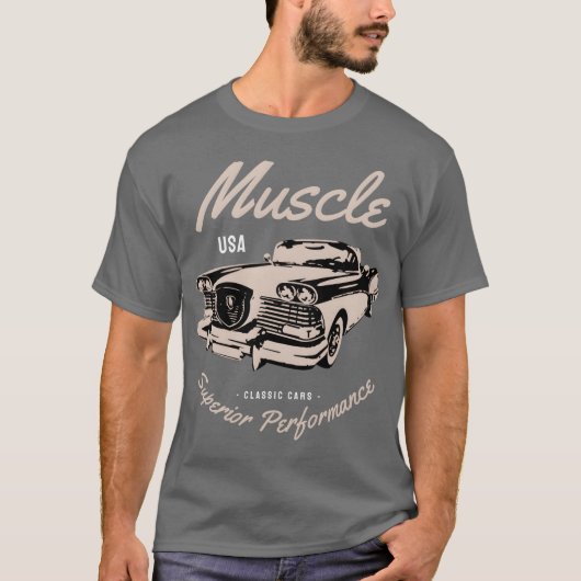マッスルカー 優れたパフォーマンス レトロ Tシャツ (正面)