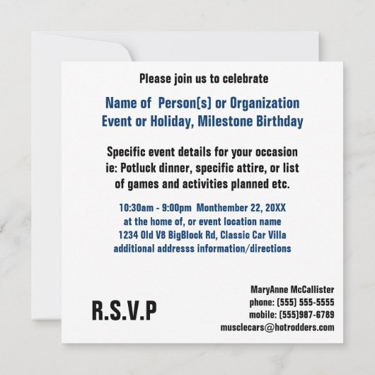 マッスルカーV8パワーとクロム 招待状 (裏面)