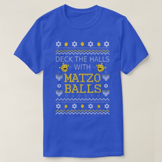 マッゾボール醜いクリスマスセーターユダヤ人ハヌカー Tシャツ (デザイン正面)