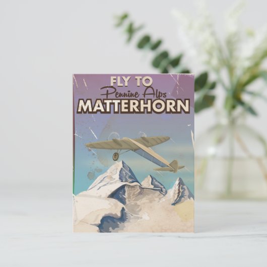 マッターホルン、ペンナインアルプスのヴィンテージ旅行ポスター ポストカード (スタンド正面)