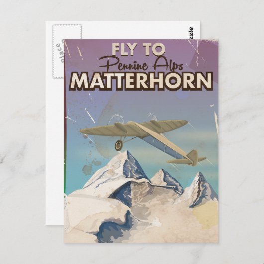 マッターホルン、ペンナインアルプスのヴィンテージ旅行ポスター ポストカード (正面/裏面)