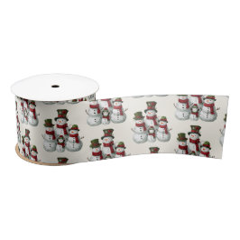 マッチする帽子とスカーフの愛らしい雪だるまファミリー サテンリボン