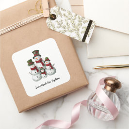 マッチする帽子とスカーフの愛らしい雪だるまファミリー スクエアシール