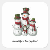 マッチする帽子とスカーフの愛らしい雪だるまファミリー スクエアシール (正面)