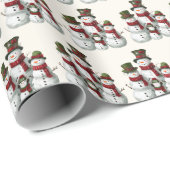 マッチする帽子とスカーフの愛らしい雪だるまファミリー ラッピングペーパー (ロールコーナー)