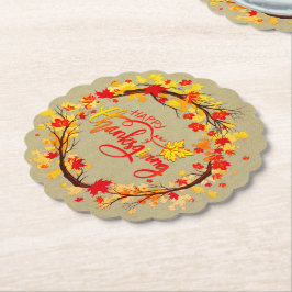 マッチする感謝祭の秋の葉色をホタテ ペーパーコースター