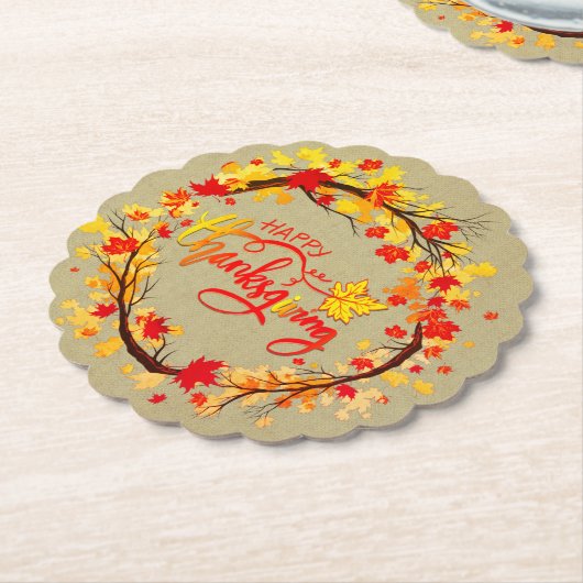 マッチする感謝祭の秋の葉色をホタテ ペーパーコースター (アングル)