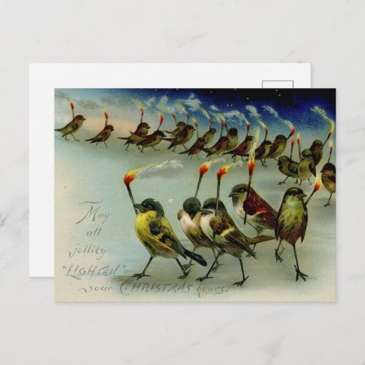 マッチのヴィンテージを持つ鳥の奇妙な群れ シーズンポストカード (正面/裏面)