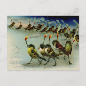 マッチのヴィンテージを持つ鳥の奇妙な群れ シーズンポストカード (正面)