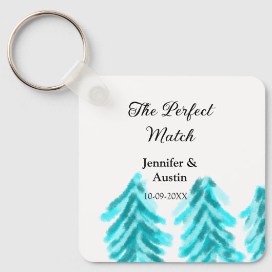 マッチの冬の青い松の結婚木のナ キーホルダー (正面)