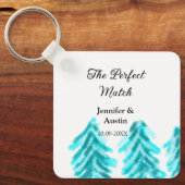 マッチの冬の青い松の結婚木のナ キーホルダー (正面)