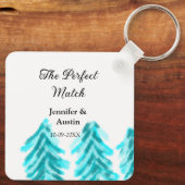 マッチの冬の青い松の結婚木のナ キーホルダー (裏面)