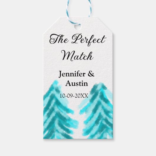 マッチの冬の青い松の結婚木のナ ギフトタグ (正面)