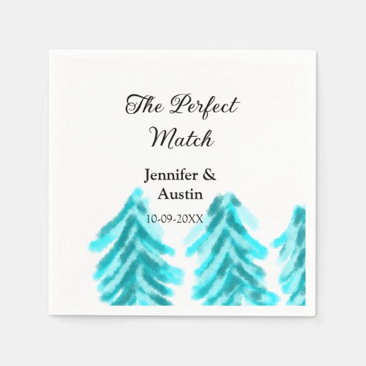 マッチの冬の青い松の結婚木のナ スタンダードカクテルナプキン (正面)