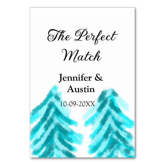 マッチの冬の青い松の結婚木のナ テーブルナンバー (正面)