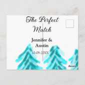 マッチの冬の青い松の結婚木のナ ポストカード (裏面)