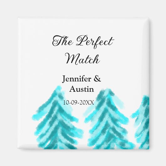 マッチの冬の青い松の結婚木のナ マグネット (正面)