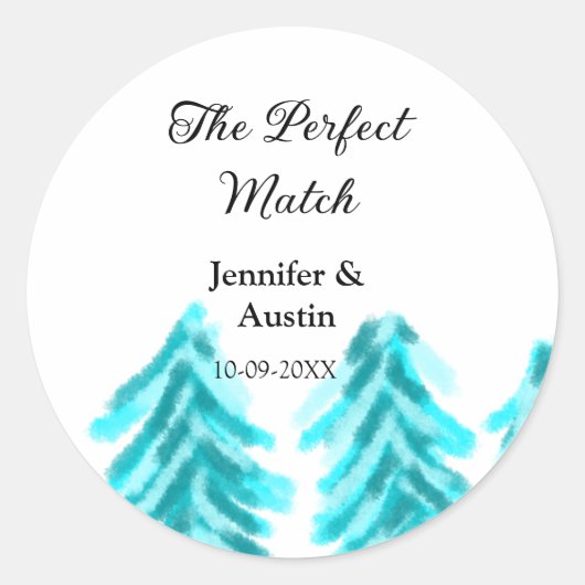 マッチの冬の青い松の結婚木のナ ラウンドシール (正面)