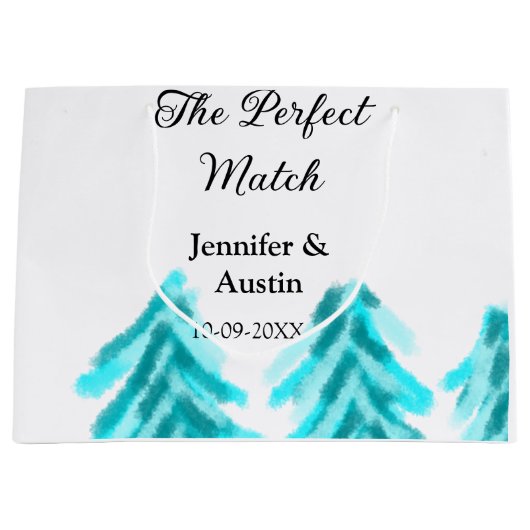 マッチの冬の青い松の結婚木のナ ラージペーパーバッグ (正面)