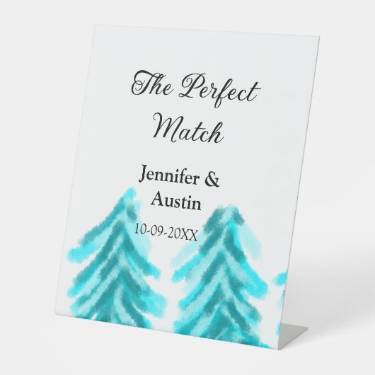 マッチの冬の青い松の結婚木のナ 台座サイン (正面)