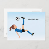 マッチの郵便はがきのための女の子のサッカーの招待状 インビテーションポストカード (正面/裏面)