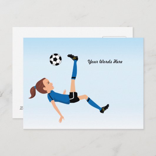 マッチの郵便はがきのための女の子のサッカーの招待状 インビテーションポストカード (正面/裏面)