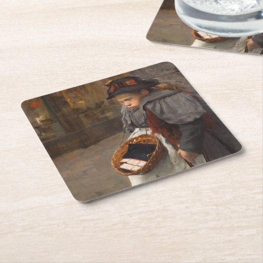 マッチスティックガール貧しい通りウルチンアーバン貧困 スクエアペーパーコースター (アングル)