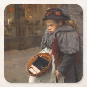 マッチスティックガール貧しい通りウルチンアーバン貧困 スクエアペーパーコースター (正面)