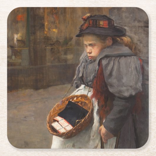 マッチスティックガール貧しい通りウルチンアーバン貧困 スクエアペーパーコースター (正面)