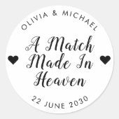 マッチボックスで作成された天国ハート結婚式の引き出物 ラウンドシール (正面)
