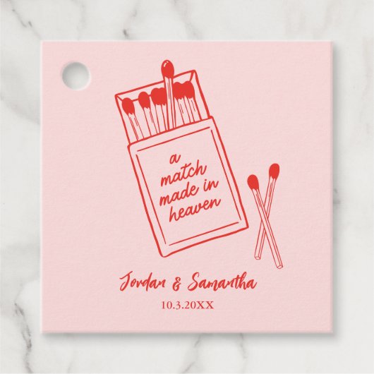 マッチメイド天国ピンク&レッド結婚式の引き出物ラベル フェイバータグ (正面)