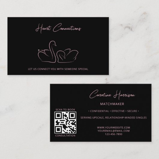 マッチメーカーデートすることサービスQRコードブラックエレガント 名刺 (正面/裏面)