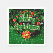 マッチンググリーンメリークリスマス金ゴールドベルカクテル スタンダードカクテルナプキン (正面)