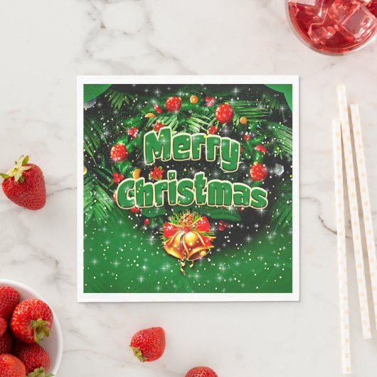 マッチンググリーンメリークリスマス金ゴールドベルズランチョン スタンダードランチョンナプキン (インサイチュ)