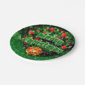 マッチンググリーンメリークリスマス金ゴールドベル7" ペーパープレート (アングル)