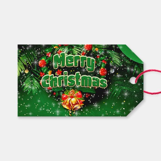 マッチンググリーンメリークリスマス金ゴールドベル ギフトタグ (正面(横))