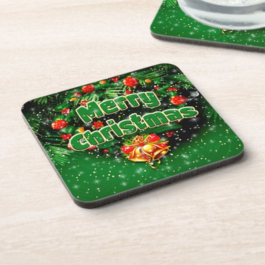 マッチンググリーンメリークリスマス金ゴールドベル コースター (左側)