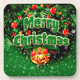 マッチンググリーンメリークリスマス金ゴールドベル コースター