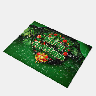 マッチンググリーンメリークリスマス金ゴールドベル ドアマット