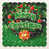 マッチンググリーンメリークリスマス金ゴールドベル ペーパーコースター (正面)