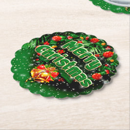 マッチンググリーンメリークリスマス金ゴールドベル ペーパーコースター