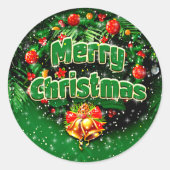 マッチンググリーンメリークリスマス金ゴールドベル ラウンドシール (正面)