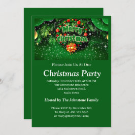 マッチンググリーンメリークリスマス金ゴールドベル 招待状