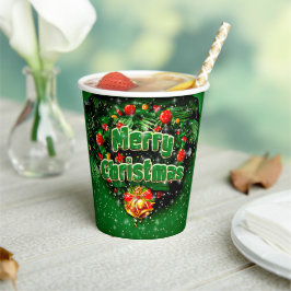 マッチンググリーンメリークリスマス金ゴールドベル 紙コップ
