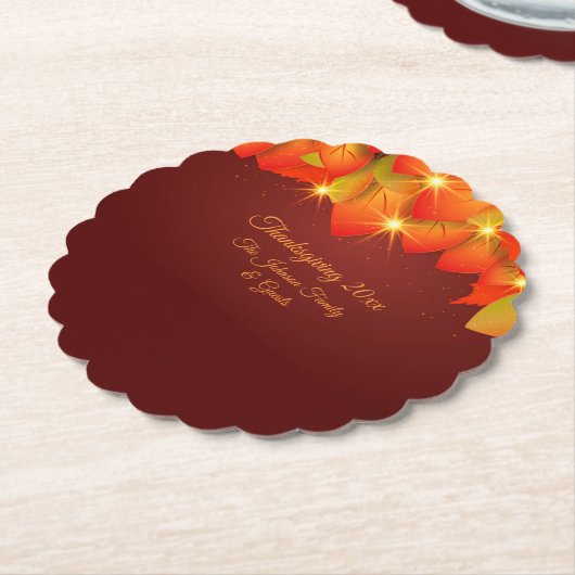 マッチングサンクスギビングオレンジの葉の名前の年紙 ペーパーコースター (アングル)