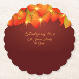 マッチングサンクスギビングオレンジの葉の名前の年紙 ペーパーコースター