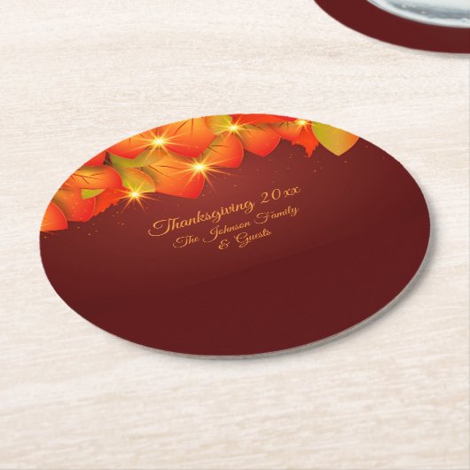 マッチングサンクスギビングオレンジの葉の名前Year Round ラウンドペーパーコースター (アングル)